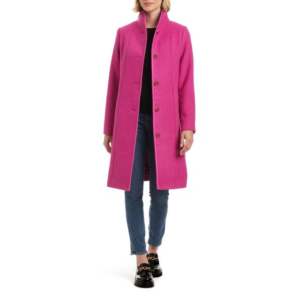 🆕KATE SPADE Satin Trim Stand Collar Wool Blend Coat Pink Medium 8-10 - Picture 4 of 10